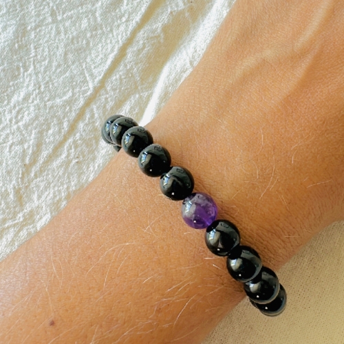 Pulseira Turmalina Negra e Ametista — Proteção e Intuição